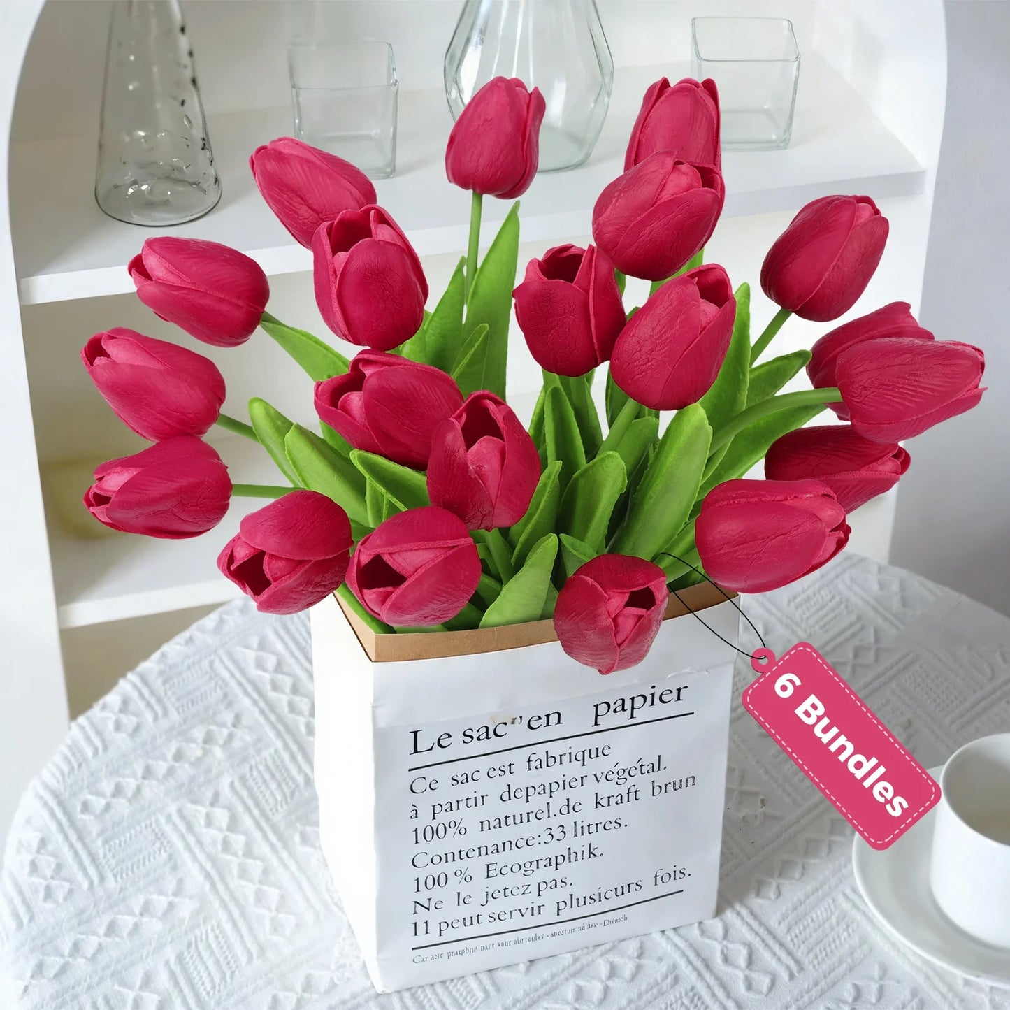20 Pcs Artificial Tulips Faux Flowers, Fake Tulip Flowers for Spring Indoor Table Wedding Decorations Mother'S Day Easter Gifts, Hot Pink
