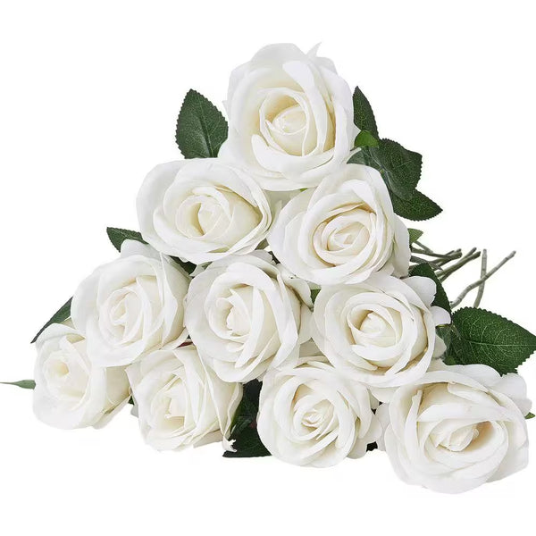 Artificial Flowers, 20 In. White Indoor/Outdoor Artificial Rose Flower for Wedding Bouquets, Home Arrangements