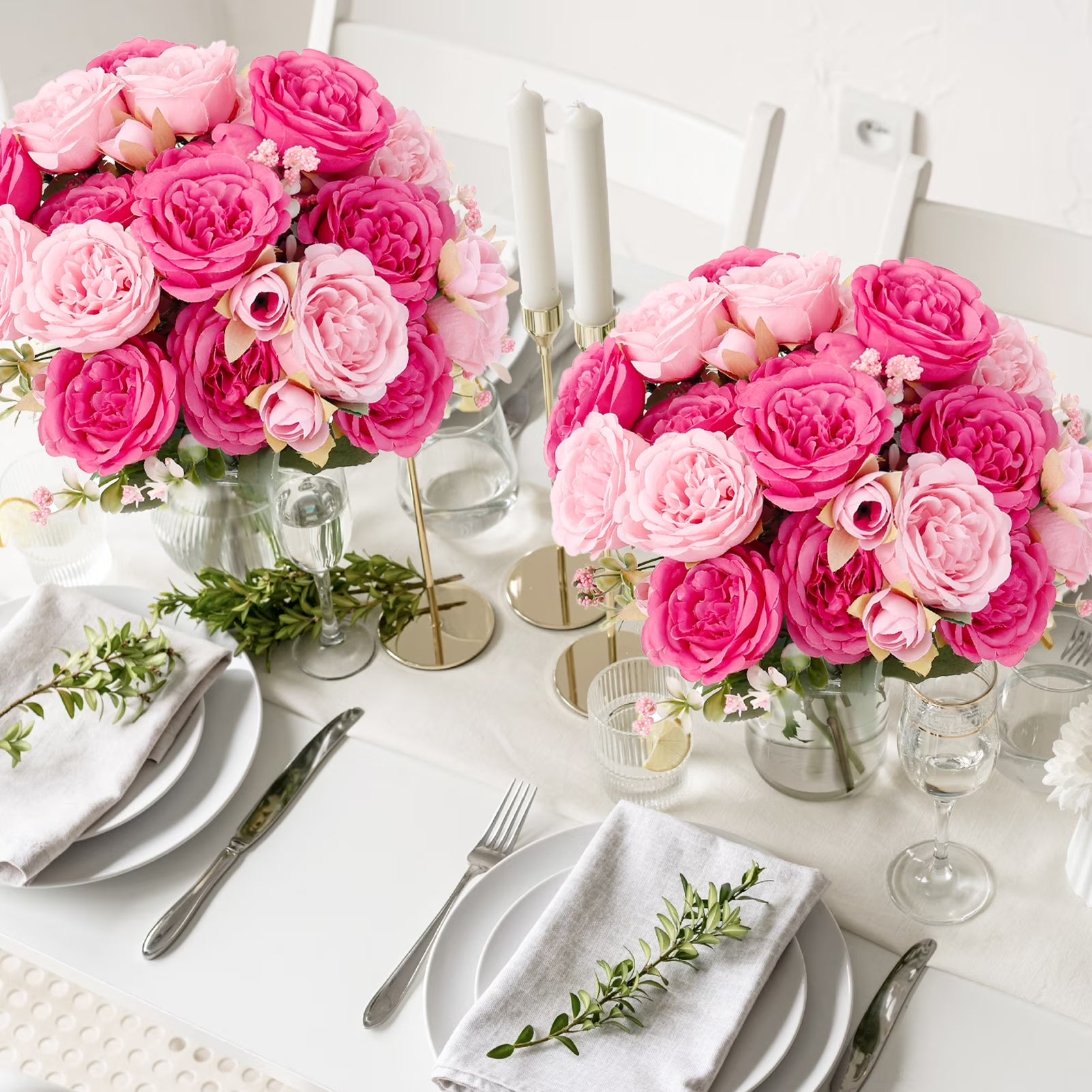 4 Bundles Peonies Artificial Flowers, Pink and Rose Artificial Peonies, Silk Peonies Flowers, Fake Peonies Artificial Flowers Peonies Bouquet for Centerpiece Table Wedding Party Home Decor