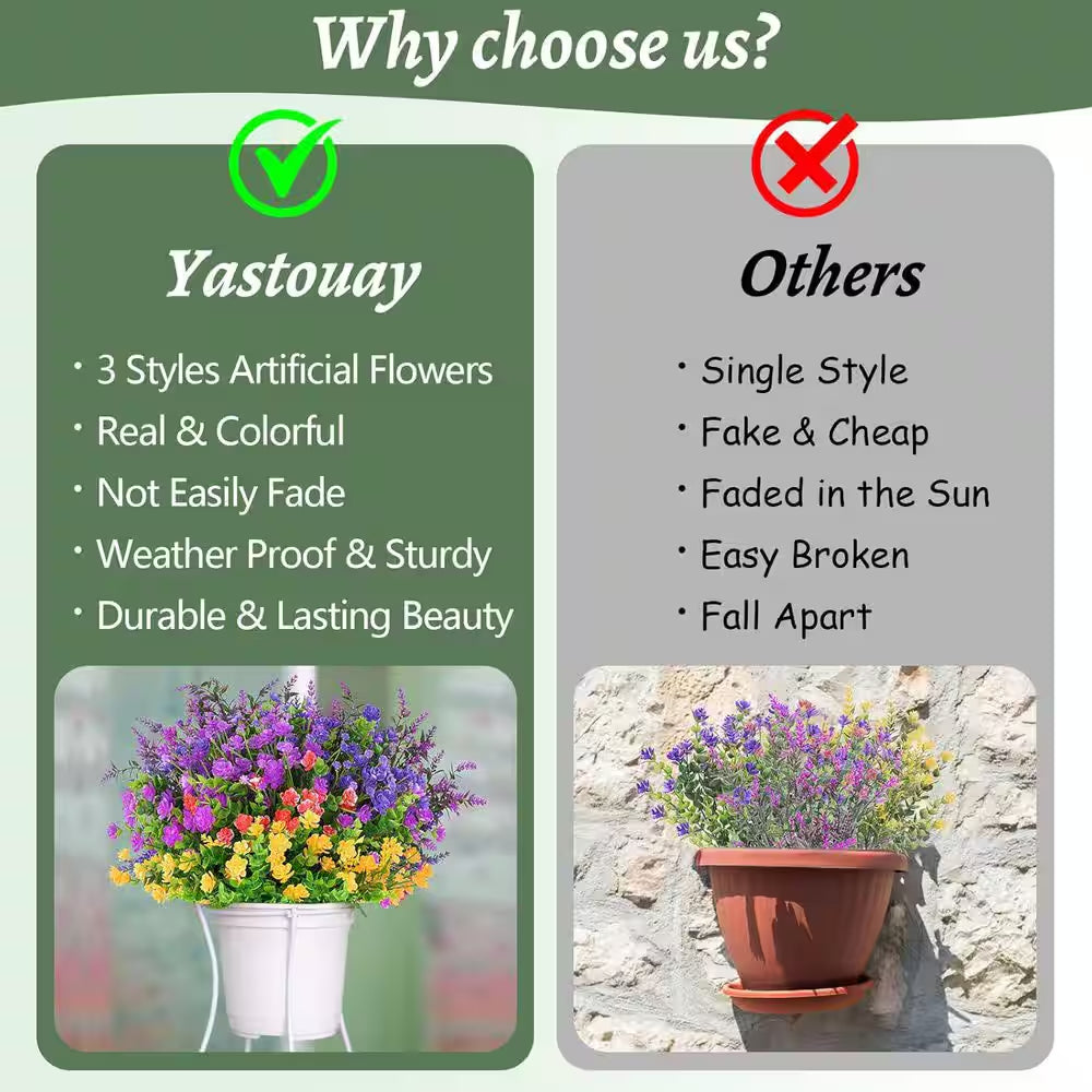 9 Bundles Artificial Flowers for Outdoor Decoration, UV Resistant Fake Plants