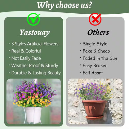 9 Bundles Artificial Flowers for Outdoor Decoration, UV Resistant Fake Plants