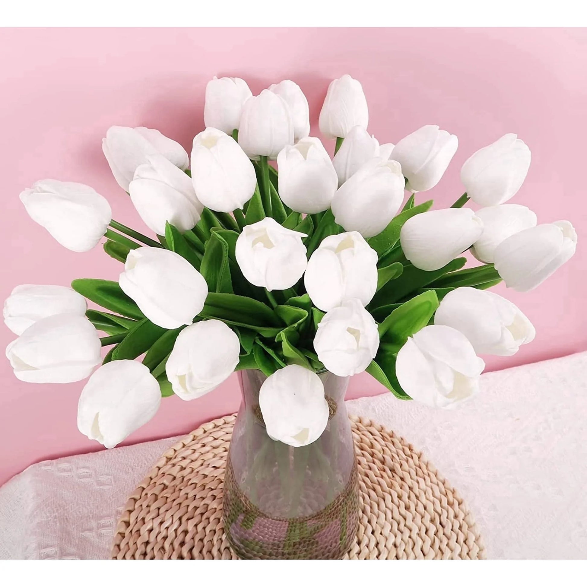 20 Pcs Artificial Flowers Fake Tulip, White Tulip for Spring Indoor Table Wedding Decorations Mother'S Day Easter Gifts