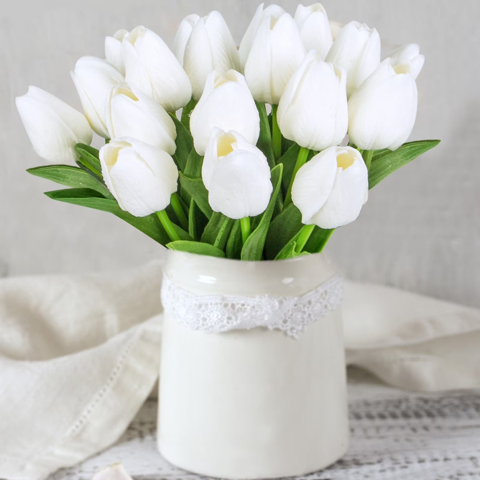 20 Pcs Artificial Flowers Fake Tulip, White Tulip for Spring Indoor Table Wedding Decorations Mother'S Day Easter Gifts