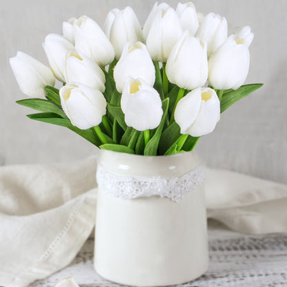 20 Pcs Artificial Flowers Fake Tulip, White Tulip for Spring Indoor Table Wedding Decorations Mother'S Day Easter Gifts