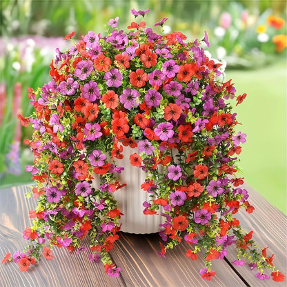 2/4Pcs Artificial Flowers Simulated Eucalyptus Morning Glory Vines with Eucalyptus Leaves, for Home Outdoor Garden Decoration