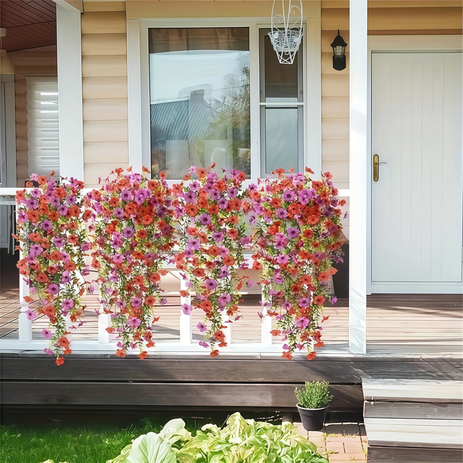 2/4Pcs Artificial Flowers Simulated Eucalyptus Morning Glory Vines with Eucalyptus Leaves, for Home Outdoor Garden Decoration