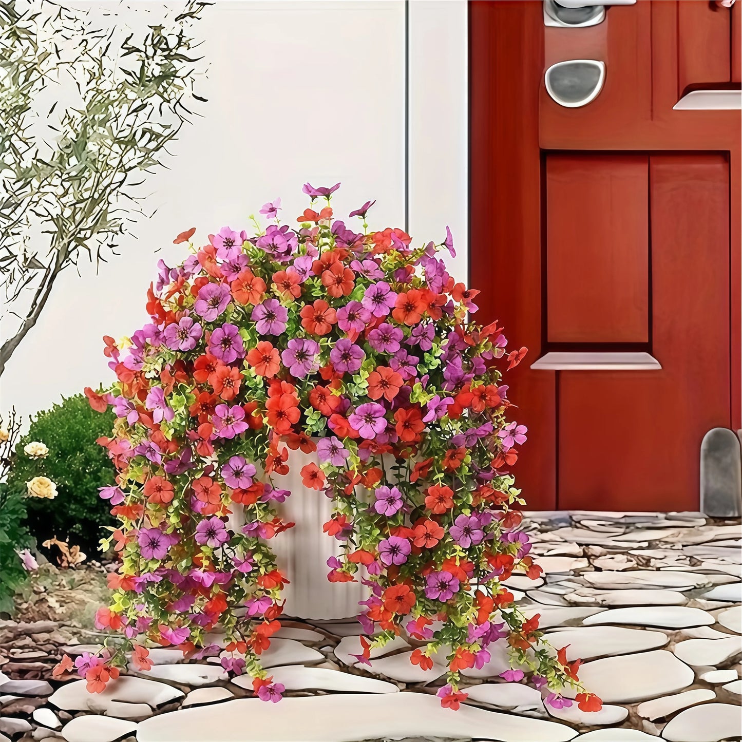 2/4Pcs Artificial Flowers Simulated Eucalyptus Morning Glory Vines with Eucalyptus Leaves, for Home Outdoor Garden Decoration