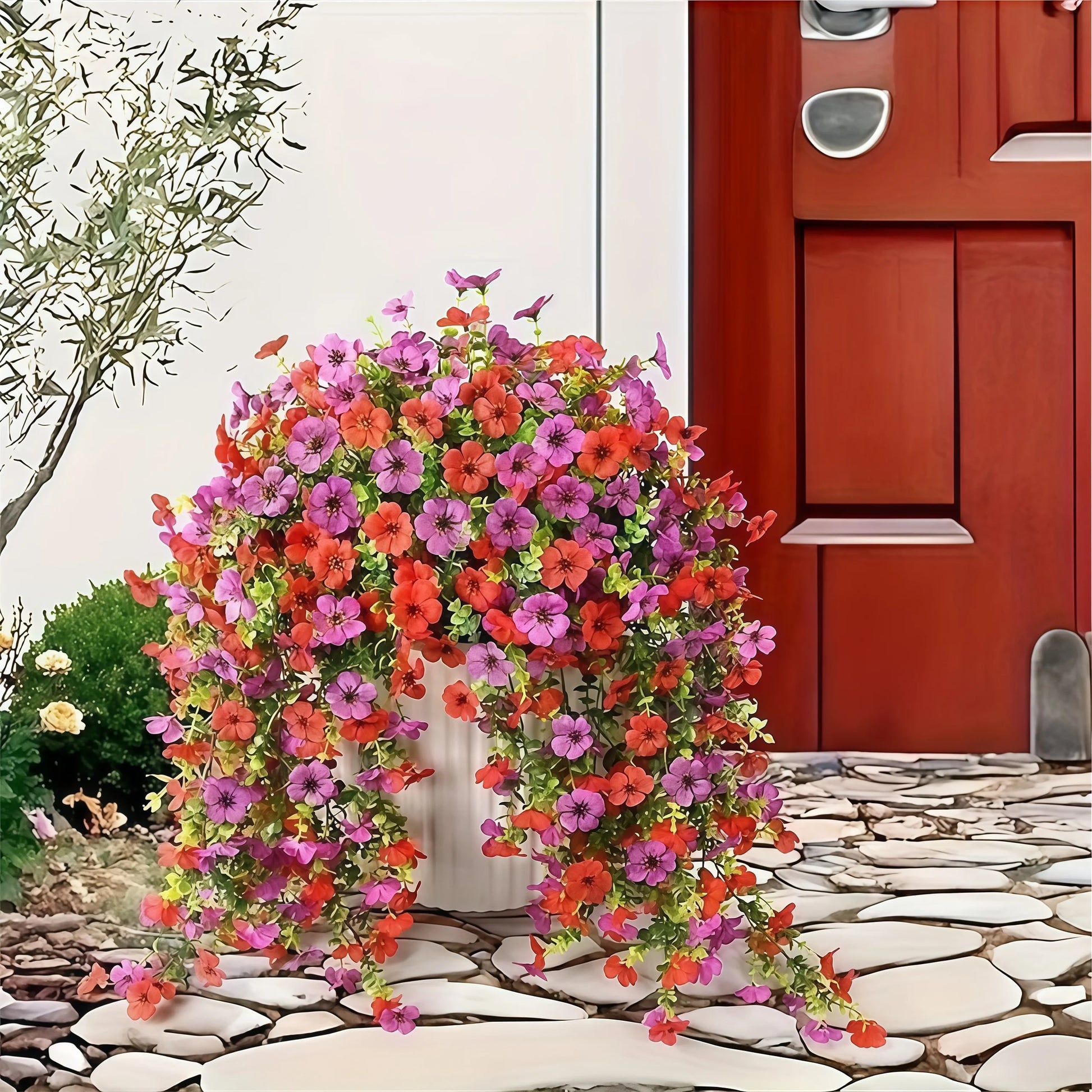 2/4Pcs Artificial Flowers Simulated Eucalyptus Morning Glory Vines with Eucalyptus Leaves, for Home Outdoor Garden Decoration