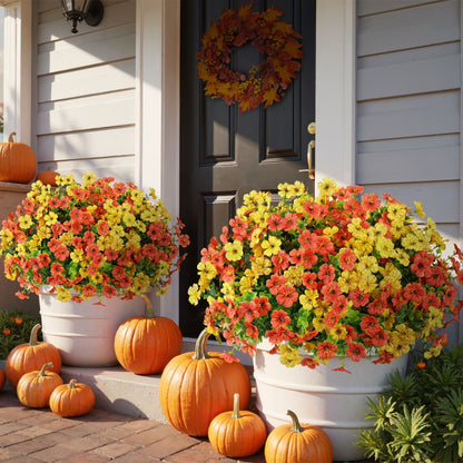12 Bundles Fake Fall Flowers, Autumn Artificial Faux Flowers Outdoors Fall Decorations for Home Garden, Yellow Orange