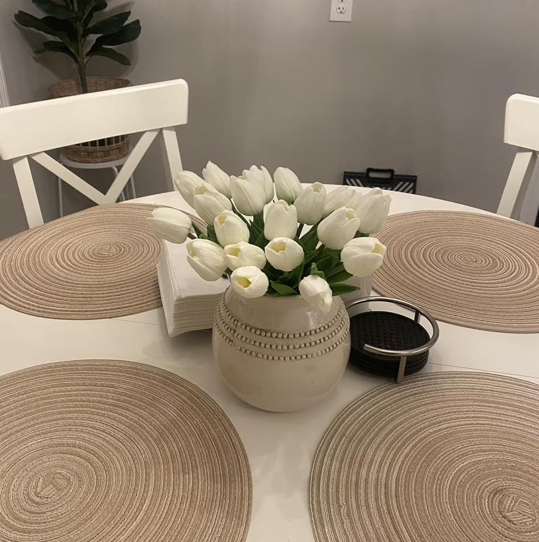 20 Pcs Artificial Flowers Fake Tulip, White Tulip for Spring Indoor Table Wedding Decorations Mother'S Day Easter Gifts