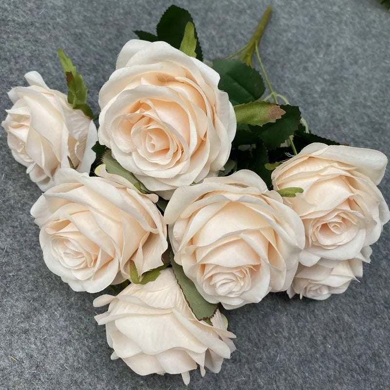 9 Head Diamond Roses European Artificial Flowers Home Wedding Rose Wedding Hotel Road Leading Bunch Artificial Flowers
