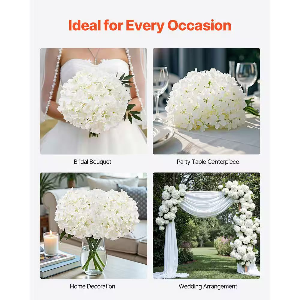 Artificial Flowers, 9.8 In., White, for Outdoor Indoor, Artificial Hydrangea Flower, 105 Pcs Silk Fake Hydrangea Bulk
