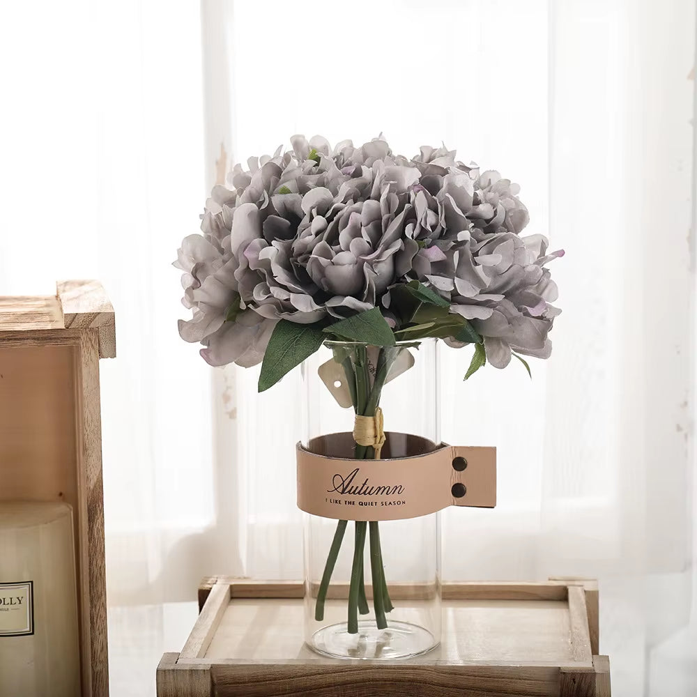5-Head Artificial Hydrangea Peony Flowers High Quality Bride Bouquet Big Flower Home Wedding Living Room Fake Flowers Decoration