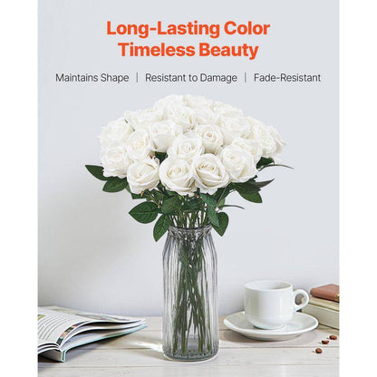 Artificial Flowers, 20 In. White Indoor/Outdoor Artificial Rose Flower for Wedding Bouquets, Home Arrangements