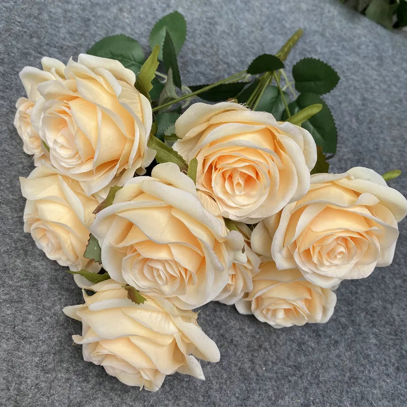 Artificial Flowers Simulation 9 Head Rose Bouquet Wedding Wedding Decoration Artificial Flowers Photography Arrangement Props