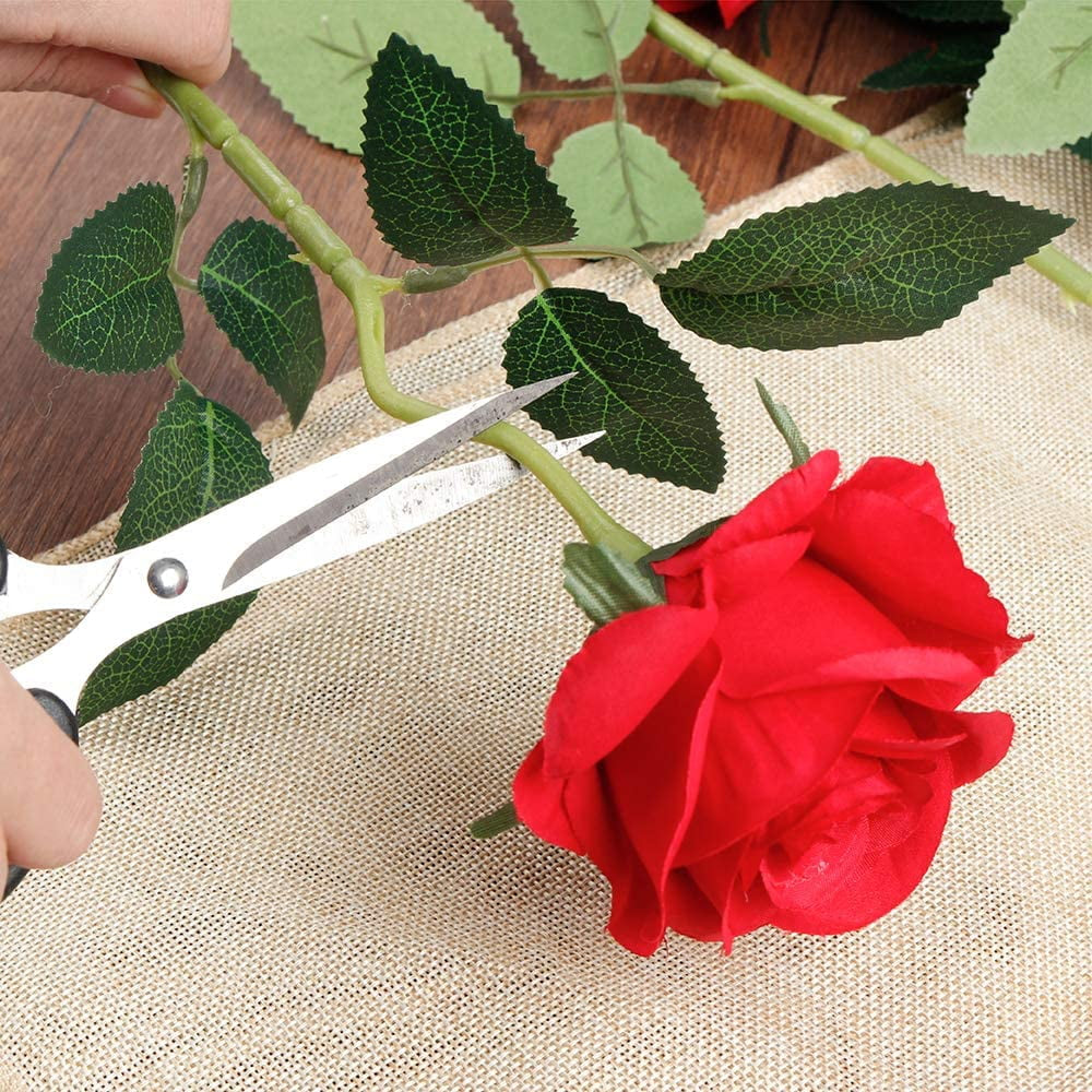 12PCS Fake Roses Artificial Flowers Red Roses with Long Stems Realistic Faux Silk Rose Bouquets for Wedding Decor Bridal Shower Centerpieces Floral Arrangements Party Mother'S Day Valentines Flowers
