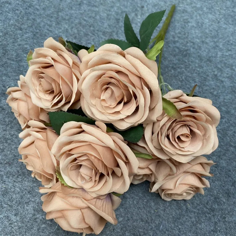 9 Head Diamond Roses European Artificial Flowers Home Wedding Rose Wedding Hotel Road Leading Bunch Artificial Flowers