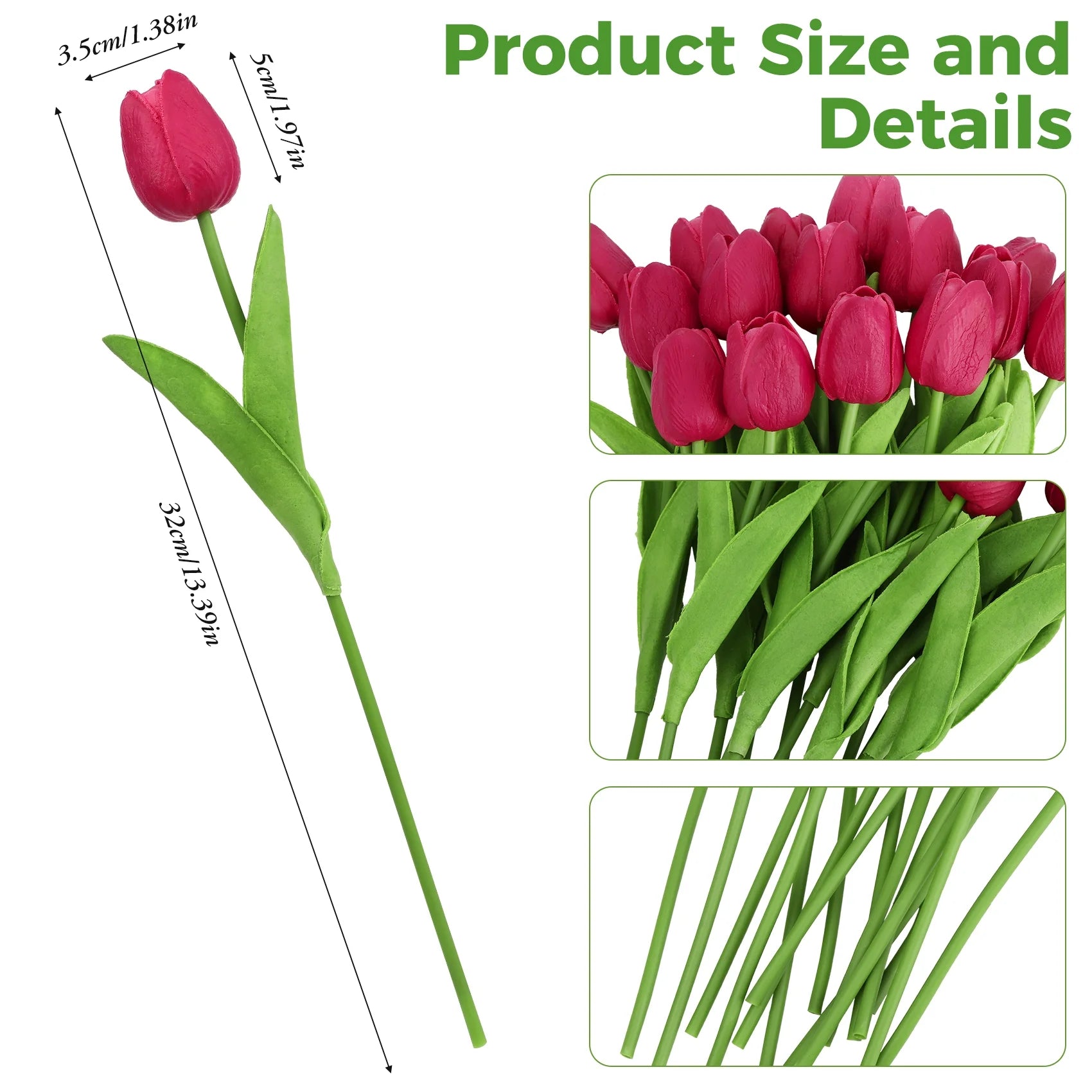 20 Pcs Artificial Tulips Faux Flowers, Fake Tulip Flowers for Spring Indoor Table Wedding Decorations Mother'S Day Easter Gifts, Hot Pink