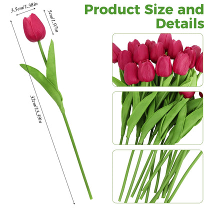 20 Pcs Artificial Tulips Faux Flowers, Fake Tulip Flowers for Spring Indoor Table Wedding Decorations Mother'S Day Easter Gifts, Hot Pink