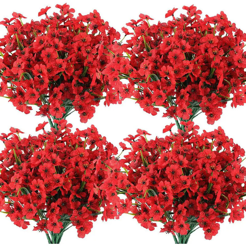 14 In. Red Outdoor Artificial Flowers UV Resistant Faux Plants for Garden Decor
