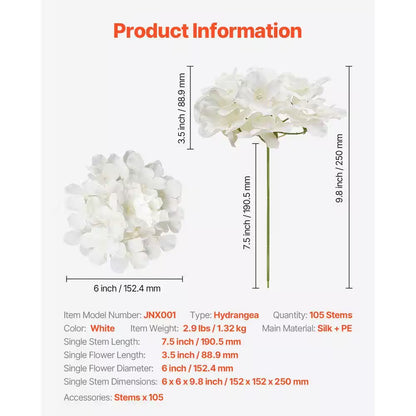 Artificial Flowers, 9.8 In., White, for Outdoor Indoor, Artificial Hydrangea Flower, 105 Pcs Silk Fake Hydrangea Bulk