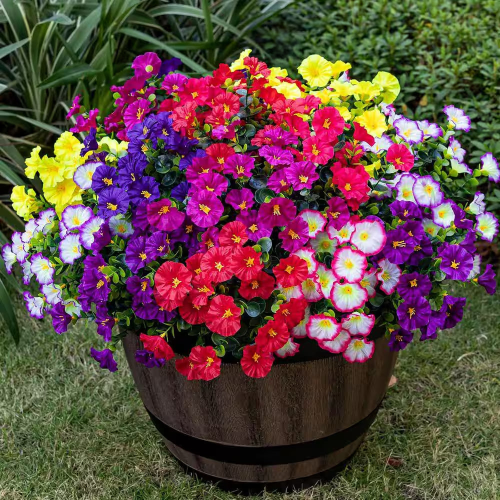 4.33 In. H 16 Bundles Artificial Morning Glory Flowers, UV Resistant, 8 Colors
