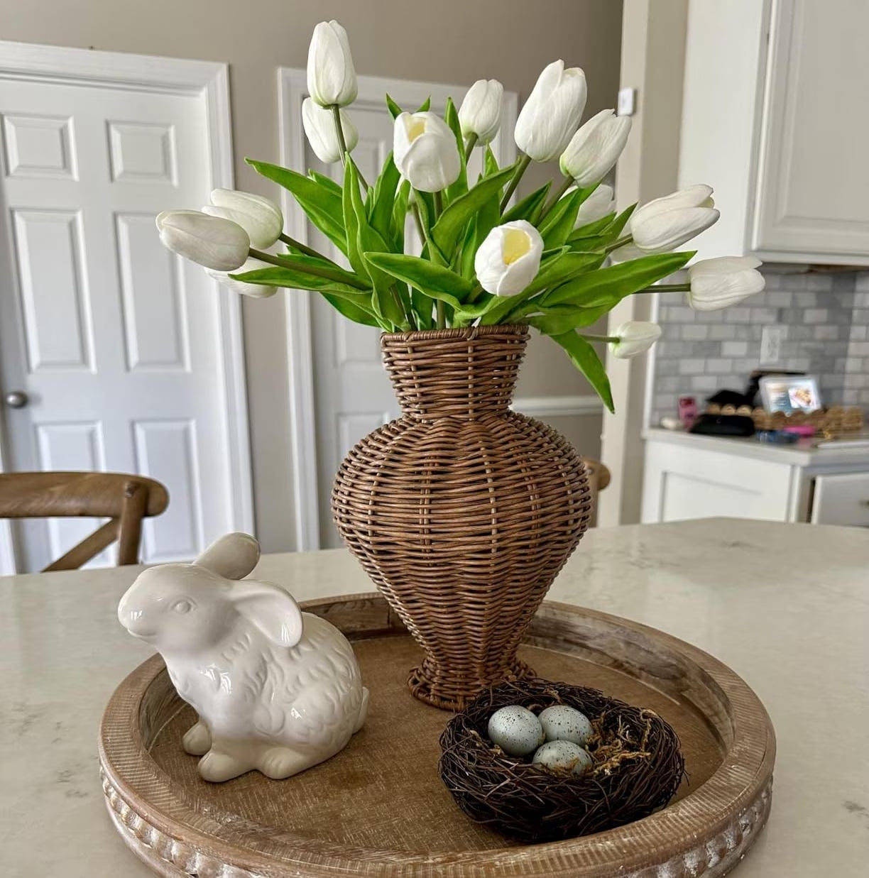 20 Pcs Artificial Flowers Fake Tulip, White Tulip for Spring Indoor Table Wedding Decorations Mother'S Day Easter Gifts
