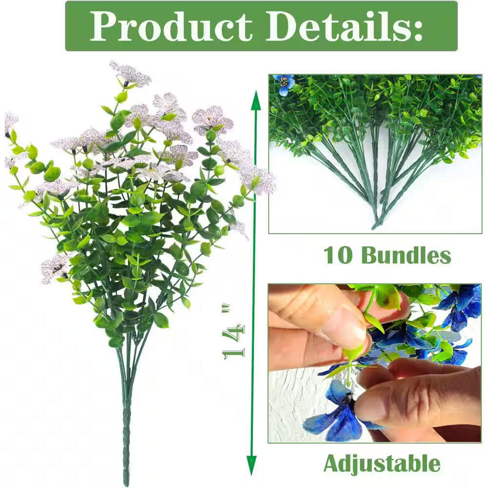 4 In. H 10 Bundles UV Resistant Artificial Flowers for Outdoor Garden Porch Window Box Decor Viole