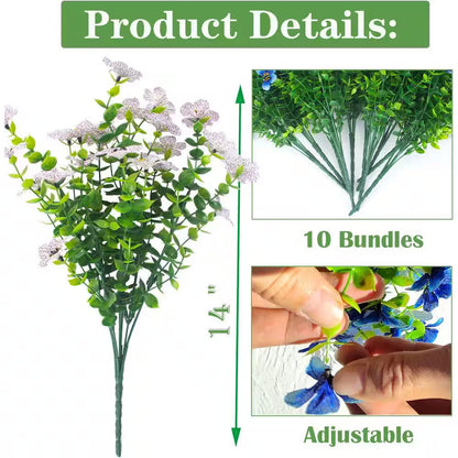 4 In. H 10 Bundles UV Resistant Artificial Flowers for Outdoor Garden Porch Window Box Decor Viole