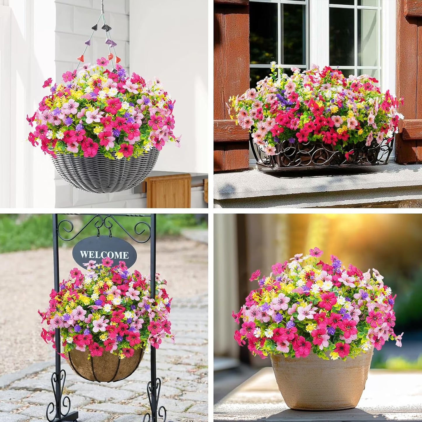Artificial Flowers UV Resistant Plastic Potted Boxwood for Outdoor Garden Décor