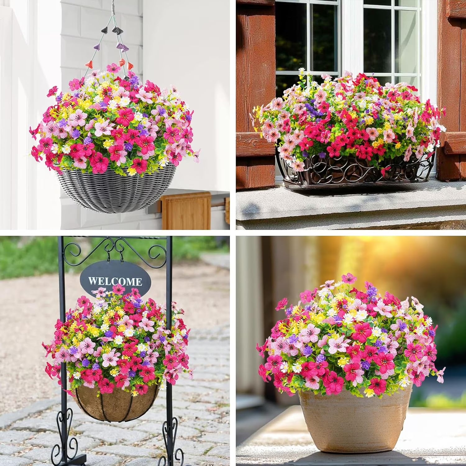 Artificial Flowers UV Resistant Plastic Potted Boxwood for Outdoor Garden Décor