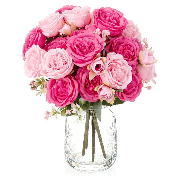 4 Bundles Peonies Artificial Flowers, Pink and Rose Artificial Peonies, Silk Peonies Flowers, Fake Peonies Artificial Flowers Peonies Bouquet for Centerpiece Table Wedding Party Home Decor