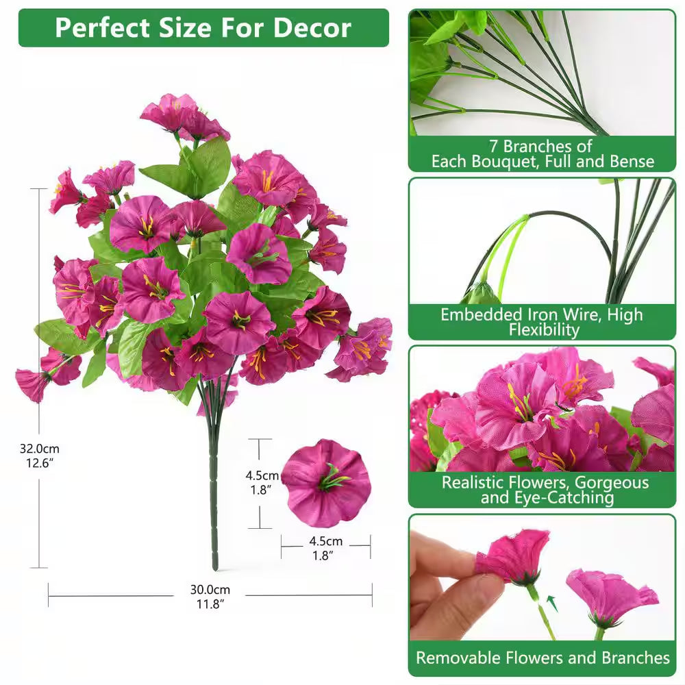 12.00 In. 8 Bundles Artificial Flowers for Outdoor Spring Decoration, UV Resistant Faux Flowers