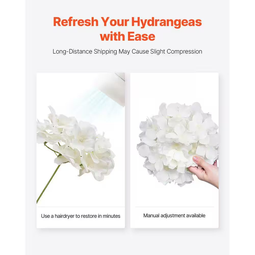 Artificial Flowers, 9.8 In., White, for Outdoor Indoor, Artificial Hydrangea Flower, 105 Pcs Silk Fake Hydrangea Bulk