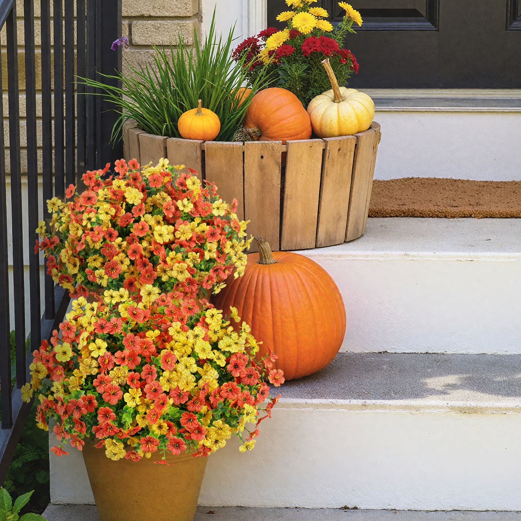12 Bundles Fake Fall Flowers, Autumn Artificial Faux Flowers Outdoors Fall Decorations for Home Garden, Yellow Orange