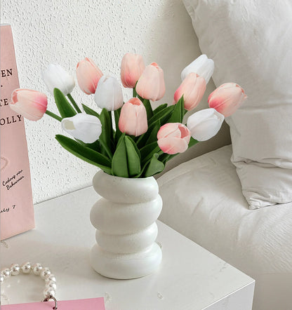 20 Pcs Artificial Flowers Fake Tulip, Pink White Tulip Flowers for Spring Indoor Table Wedding Decorations Mother'S Day Easter Gifts