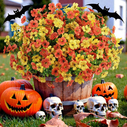 12 Bundles Fake Fall Flowers, Autumn Artificial Faux Flowers Outdoors Fall Decorations for Home Garden, Yellow Orange