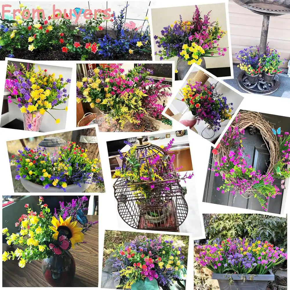 9 Bundles Artificial Flowers for Outdoor Decoration, UV Resistant Fake Plants