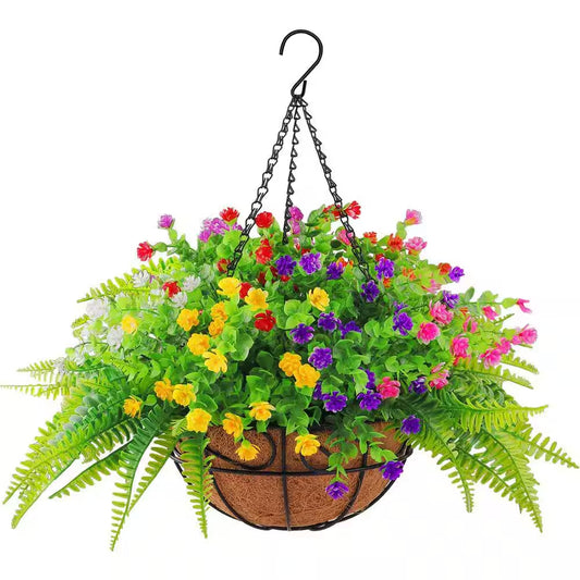 14 .9 In. Multi-Colored Artificial Plastic Rose Flowers in Basket