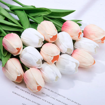 20 Pcs Artificial Flowers Fake Tulip, Pink White Tulip Flowers for Spring Indoor Table Wedding Decorations Mother'S Day Easter Gifts