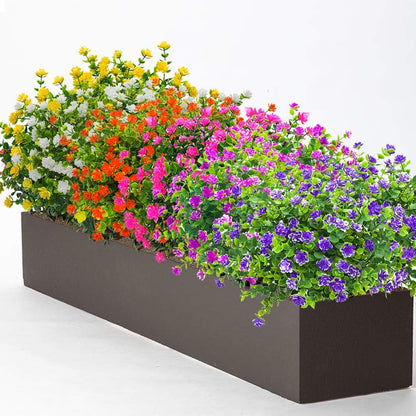 10 Bundles Artificial Fake Flowers, Faux Outdoor Plastic Plants UV Resistant Shrubs outside Indoor Decorations (Blue-Eucalyptus)