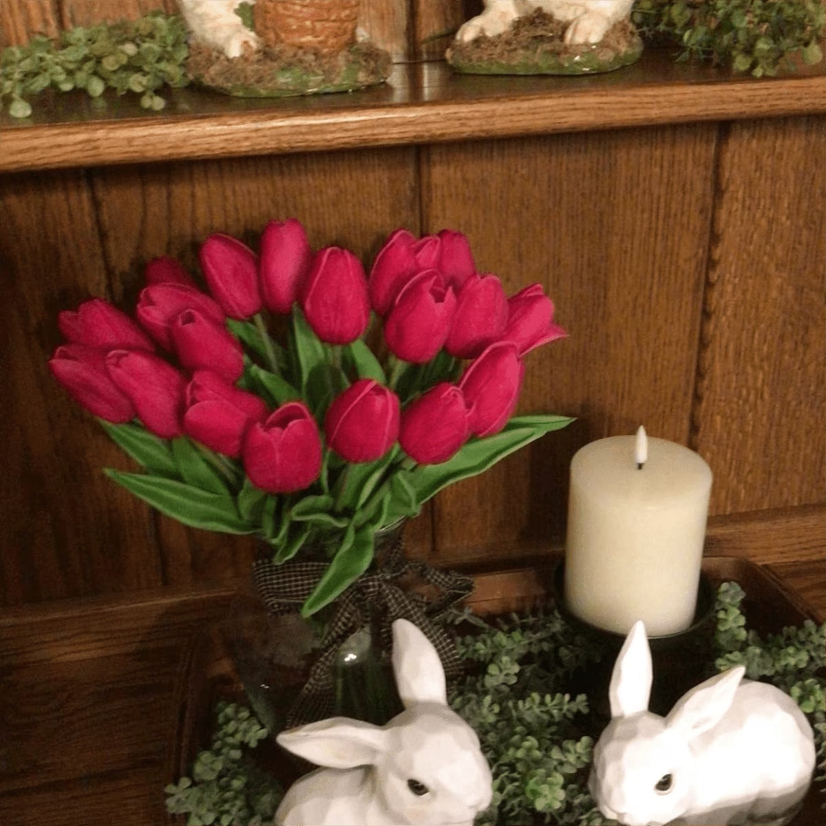 20 Pcs Artificial Tulips Faux Flowers, Fake Tulip Flowers for Spring Indoor Table Wedding Decorations Mother'S Day Easter Gifts, Hot Pink
