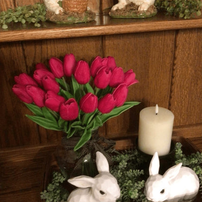 20 Pcs Artificial Tulips Faux Flowers, Fake Tulip Flowers for Spring Indoor Table Wedding Decorations Mother'S Day Easter Gifts, Hot Pink