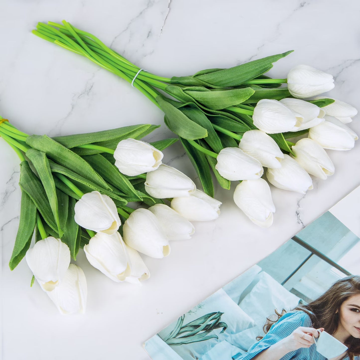 20 Pcs Artificial Flowers Fake Tulip, White Tulip for Spring Indoor Table Wedding Decorations Mother'S Day Easter Gifts