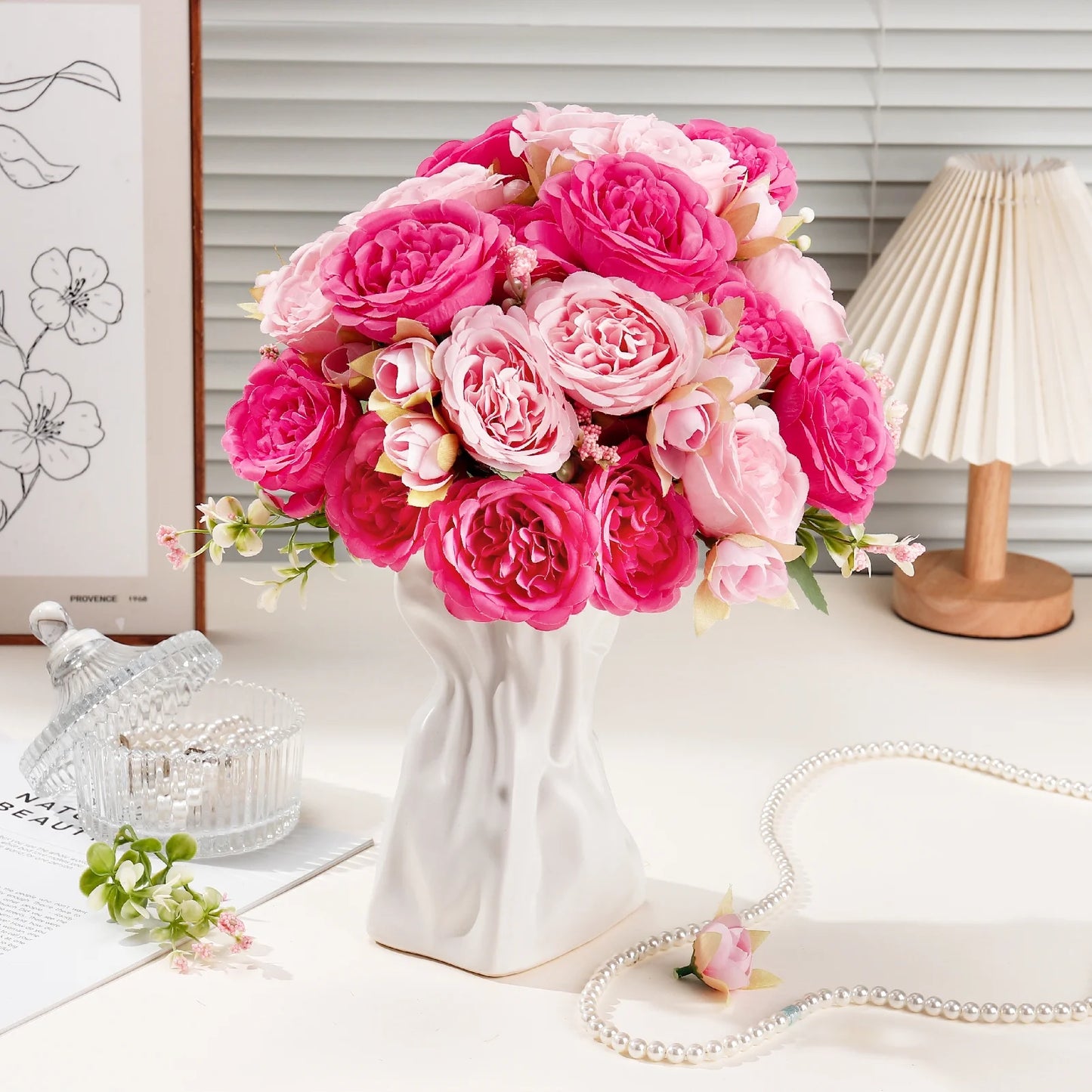 4 Bundles Peonies Artificial Flowers, Pink and Rose Artificial Peonies, Silk Peonies Flowers, Fake Peonies Artificial Flowers Peonies Bouquet for Centerpiece Table Wedding Party Home Decor