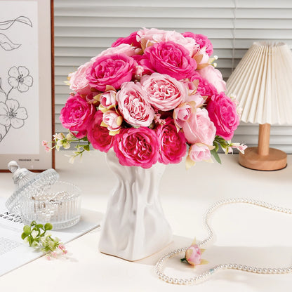 4 Bundles Peonies Artificial Flowers, Pink and Rose Artificial Peonies, Silk Peonies Flowers, Fake Peonies Artificial Flowers Peonies Bouquet for Centerpiece Table Wedding Party Home Decor