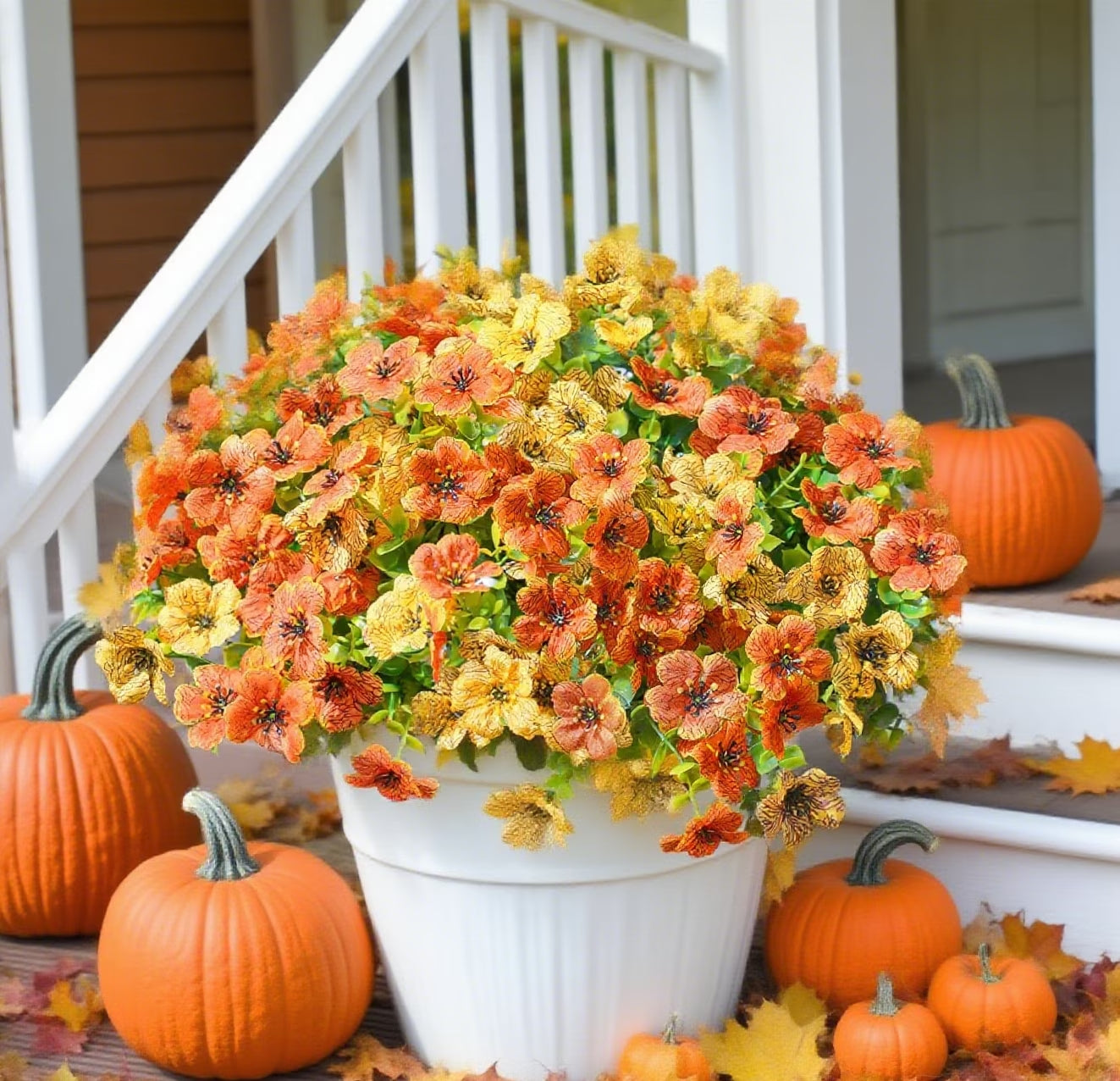 12 Bundles Fake Fall Flowers, Autumn Artificial Faux Flowers Outdoors Fall Decorations for Home Garden, Yellow Orange