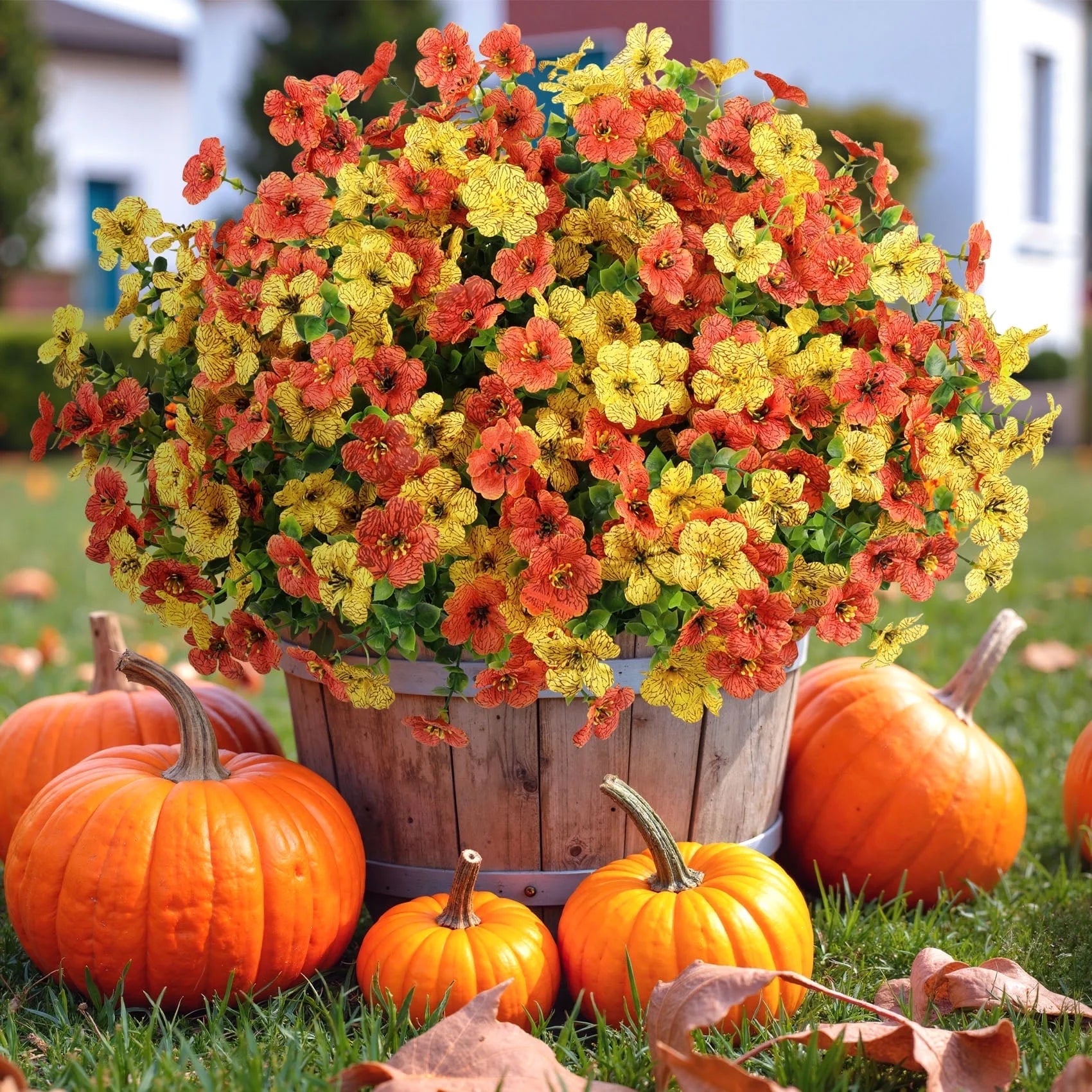 12 Bundles Fake Fall Flowers, Autumn Artificial Faux Flowers Outdoors Fall Decorations for Home Garden, Yellow Orange