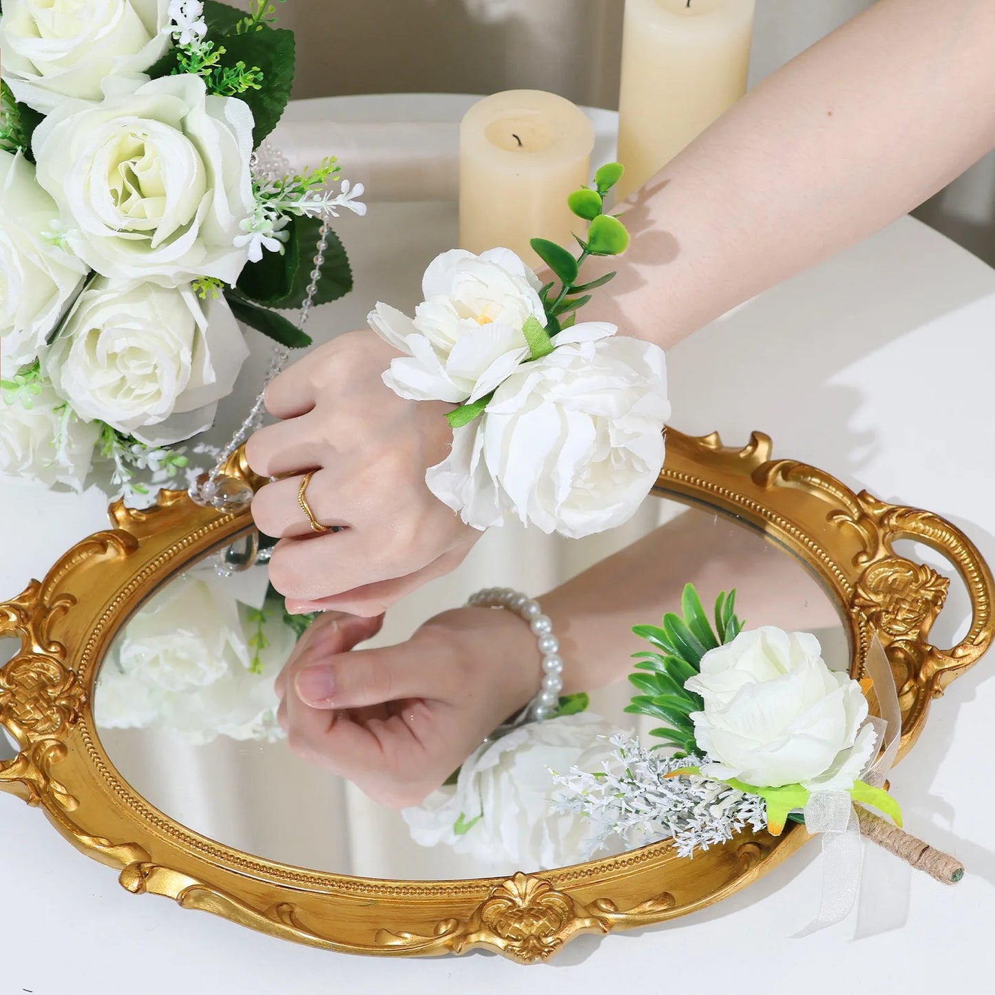 12 Inch Wedding Bouquets for Bride and Bridesmaids, Tossing Artificial Flower Bouquets for Wedding, Wedding Decorations, White